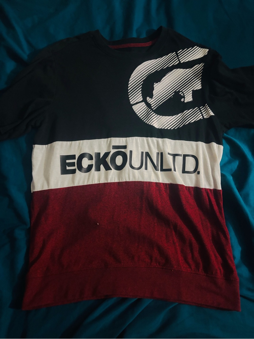 Ecko Unlimited Long Sleeve Colorblock Tee - Black, White & Burgundy